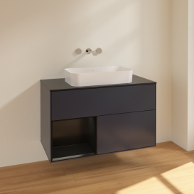 Тумба под раковину Villeroy & Boch Finion 100х50,1 см с подсветкой МДФ темно-синий матовый лак/стекло черное матовое F652PDHG