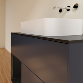 Тумба под раковину Villeroy & Boch Finion 100х50,1 см с подсветкой МДФ темно-синий матовый лак/стекло черное матовое F652PDHG