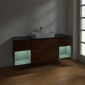 Тумба под раковину Villeroy & Boch Finion 160х50,1 см с подсветкой МДФ шпон грецкого ореха/стекло черное матовое F332GMGN