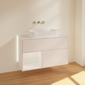 Тумба под раковину Villeroy & Boch Finion 100х50,1 см с подсветкой МДФ глянцевый белый лак/стекло белое матовое G651GFGF