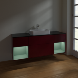 Тумба под раковину Villeroy & Boch Finion 160х50,1 см с подсветкой МДФ пион матовый лак/стекло черное матовое F332GMHB