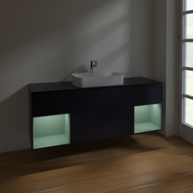  	Тумба под раковину Villeroy & Boch Finion 160х50,1 см с подсветкой МДФ темно-синий матовый лак/стекло черное матовое  F332GMHG