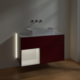 Тумба под раковину Villeroy & Boch Finion 100х50,1 см с подсветкой МДФ пион матовый лак/стекло белое матовое G651GFHB