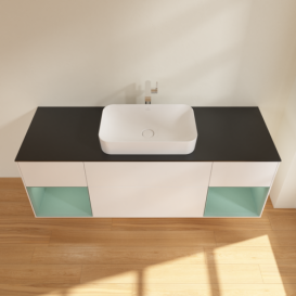 Тумба под раковину Villeroy & Boch Finion 160х50,1 см с подсветкой МДФ белый матовый лак/стекло черное матовое F332GMMT