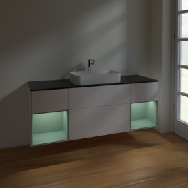 Тумба под раковину Villeroy & Boch Finion 160х50,1 см с подсветкой МДФ белый матовый лак/стекло черное матовое F332GMMT