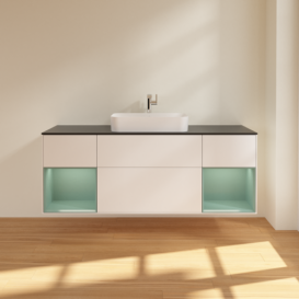 Тумба под раковину Villeroy & Boch Finion 160х50,1 см с подсветкой МДФ белый матовый лак/стекло черное матовое F332GMMT