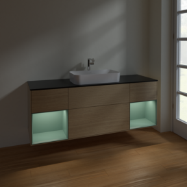 Тумба под раковину Villeroy & Boch Finion 160х50,1 см с подсветкой МДФ шпон дуба/стекло черное матовое F332GMPC