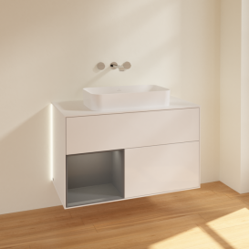 Тумба под раковину Villeroy & Boch Finion 100х50,1 см с подсветкой МДФ глянцевый белый лак/стекло белое матовое G651GKGF