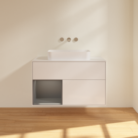 Тумба под раковину Villeroy & Boch Finion 100х50,1 см с подсветкой МДФ глянцевый белый лак/стекло белое матовое G651GKGF