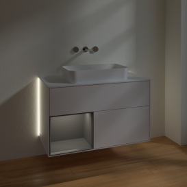 Тумба под раковину Villeroy & Boch Finion 100х50,1 см с подсветкой МДФ глянцевый белый лак/стекло белое матовое G651GKGF