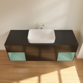 Тумба под раковину Villeroy & Boch Finion 160х50,1 см с подсветкой МДФ черный матовый лак/стекло черное матовое F332GMPD