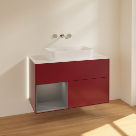 Тумба под раковину Villeroy & Boch Finion 100х50,1 см с подсветкой МДФ пион матовый лак/стекло белое матовое G651GKHB