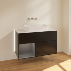 Тумба под раковину Villeroy & Boch Finion 100х50,1 см с подсветкой МДФ черный матовый лак/стекло белое матовое G651GKPD