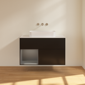 Тумба под раковину Villeroy & Boch Finion 100х50,1 см с подсветкой МДФ черный матовый лак/стекло белое матовое G651GKPD