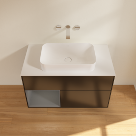 Тумба под раковину Villeroy & Boch Finion 100х50,1 см с подсветкой МДФ черный матовый лак/стекло белое матовое G651GKPD