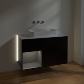 Тумба под раковину Villeroy & Boch Finion 100х50,1 см с подсветкой МДФ черный матовый лак/стекло белое матовое G651GKPD