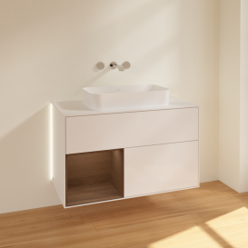 Тумба под раковину Villeroy & Boch Finion 100х50,1 см с подсветкой МДФ глянцевый белый лак/стекло белое матовое G651GNGF