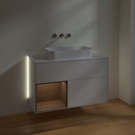 Тумба под раковину Villeroy & Boch Finion 100х50,1 см с подсветкой МДФ глянцевый белый лак/стекло белое матовое G651GNGF