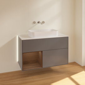 Тумба під раковину Villeroy & Boch Finion 100х50,1 см з підсвічуванням МДФ антрацит матовий лак/скло біле матове G651GNGK