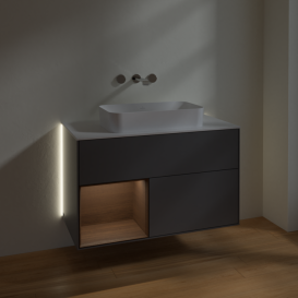 Тумба под раковину Villeroy & Boch Finion 100х50,1 см с подсветкой МДФ антрацит матовый лак/стекло белое матовое G651GNGK