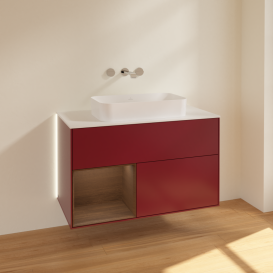 Тумба под раковину Villeroy & Boch Finion 100х50,1 см с подсветкой МДФ пион матовый лак/стекло белое матовое G651GNHB