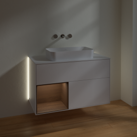 Тумба під раковину Villeroy & Boch Finion 100х50,1 см із підсвічуванням МДФ білий матовий лак/скло біле матове G651GNMT