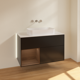 Тумба під раковину Villeroy & Boch Finion 100х50,1 см із підсвічуванням МДФ чорний матовий лак/скло біле матове G651GNPD