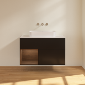 Тумба під раковину Villeroy & Boch Finion 100х50,1 см із підсвічуванням МДФ чорний матовий лак/скло біле матове G651GNPD