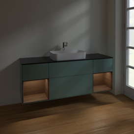 Тумба под раковину Villeroy & Boch Finion 160х50,1 см с подсветкой МДФ оливковый матовый лак/стекло черное матовое F332GNGM