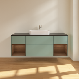 Тумба под раковину Villeroy & Boch Finion 160х50,1 см с подсветкой МДФ оливковый матовый лак/стекло черное матовое F332GNGM