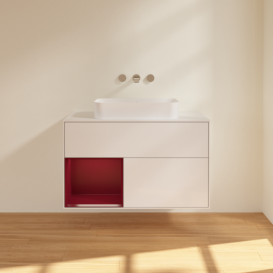 Тумба под раковину Villeroy & Boch Finion 100х50,1 см с подсветкой МДФ глянцевый белый лак/стекло белое матовое G651HBGF