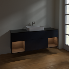 Тумба под раковину Villeroy & Boch Finion 160х50,1 см с подсветкой МДФ темно-синий матовый лак/стекло черное матовое F332GNHG