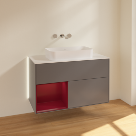 Тумба під раковину Villeroy & Boch Finion 100х50,1 см з підсвічуванням МДФ антрацит матовий лак/скло біле матове G651HBGK