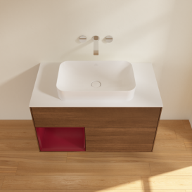 Тумба под раковину Villeroy & Boch Finion 100х50,1 см с подсветкой МДФ шпон грецкого ореха/стекло белое матовое G651HBGN