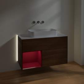 Тумба под раковину Villeroy & Boch Finion 100х50,1 см с подсветкой МДФ шпон грецкого ореха/стекло белое матовое G651HBGN