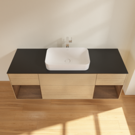 Тумба под раковину Villeroy & Boch Finion 160х50,1 см с подсветкой МДФ шпон дуба/стекло черное матовое F332GNPC