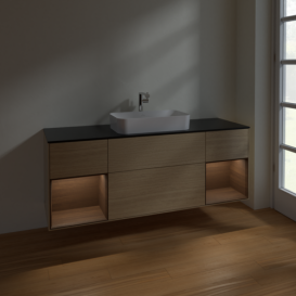 Тумба под раковину Villeroy & Boch Finion 160х50,1 см с подсветкой МДФ шпон дуба/стекло черное матовое F332GNPC