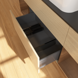 Тумба под раковину Villeroy & Boch Finion 160х50,1 см с подсветкой МДФ шпон дуба/стекло черное матовое F332GNPC