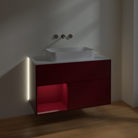 Тумба под раковину Villeroy & Boch Finion 100х50,1 см с подсветкой МДФ пион матовый лак/стекло белое матовое G651HBHB