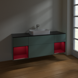 Тумба под раковину Villeroy & Boch Finion 160х50,1 см с подсветкой МДФ оливковый матовый лак/стекло черное матовое F332HBGM