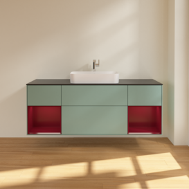 Тумба под раковину Villeroy & Boch Finion 160х50,1 см с подсветкой МДФ оливковый матовый лак/стекло черное матовое F332HBGM