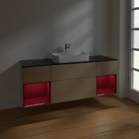 Тумба под раковину Villeroy & Boch Finion 160х50,1 см с подсветкой МДФ шпон дуба/стекло черное матовое F332HBPC