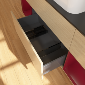 Тумба под раковину Villeroy & Boch Finion 160х50,1 см с подсветкой МДФ шпон дуба/стекло черное матовое F332HBPC