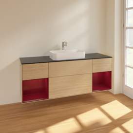 Тумба под раковину Villeroy & Boch Finion 160х50,1 см с подсветкой МДФ шпон дуба/стекло черное матовое F332HBPC