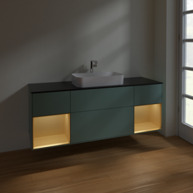 Тумба под раковину Villeroy & Boch Finion 160х50,1 см с подсветкой МДФ оливковый матовый лак/стекло черное матовое F332HFGM