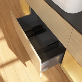 Тумба под раковину Villeroy & Boch Finion 160х50,1 см с подсветкой МДФ шпон дуба/стекло черное матовое F332HFPC