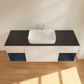 Тумба под раковину Villeroy & Boch Finion 160х50,1 см с подсветкой МДФ глянцевый белый лак/стекло черное матовое F332HGGF