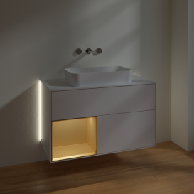 Тумба под раковину Villeroy & Boch Finion 100х50,1 см с подсветкой МДФ глянцевый белый лак/стекло белое матовое G651HFGF