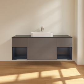 Тумба под раковину Villeroy & Boch Finion 160х50,1 см с подсветкой МДФ антрацит матовый лак/стекло черное матовое F332HGGK