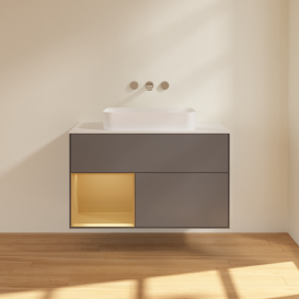 Тумба под раковину Villeroy & Boch Finion 100х50,1 см с подсветкой МДФ антрацит матовый лак/стекло белое матовое G651HFGK